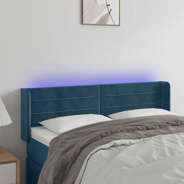 vidaXL Čelo postele s LED tmavomodré 147x16x78/88 cm zamat