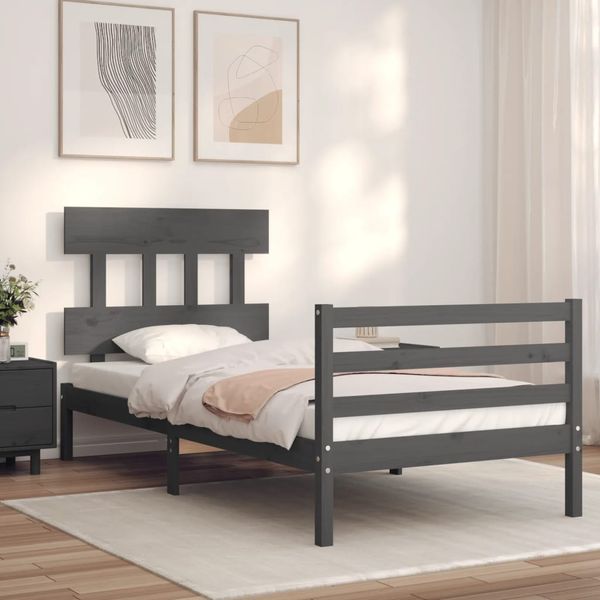 vidaXL Rám postele s čelom sivý 100x200 cm masívne drevo