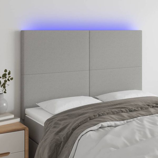 vidaXL Čelo postele s LED bledosivé 147x16x118/128 cm látka