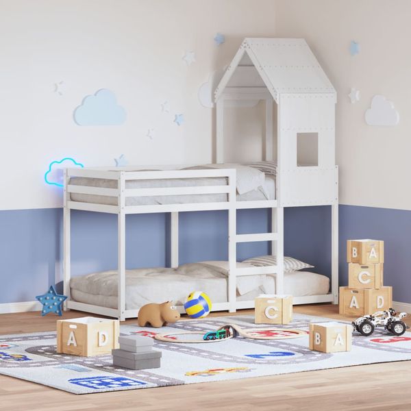 vidaXL Poschodová posteľ so strechou biela 90x200 cm borovicový masív