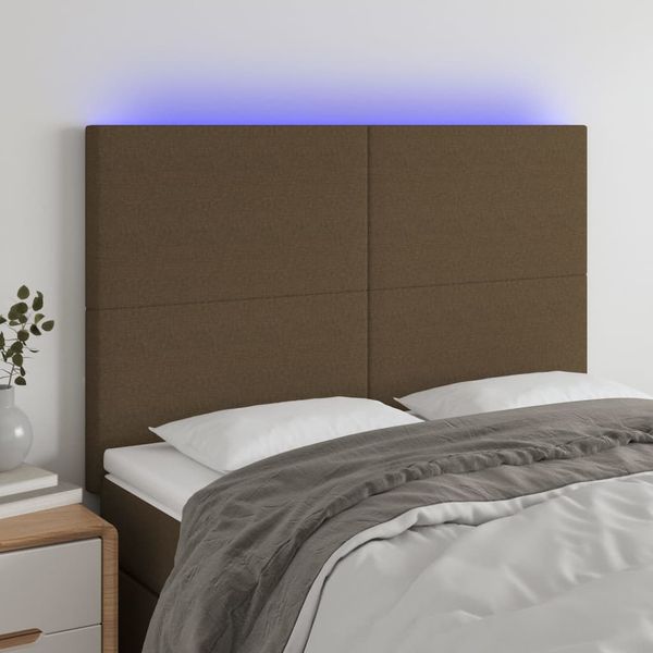 vidaXL Čelo postele s LED tmavohendé 147x16x118/128 cm látka