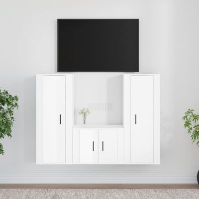 vidaXL 3-dielna súprava TV skriniek lesklá biela spracované drevo