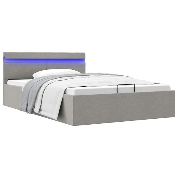 vidaXL Hydraulický posteľný rám+úložný priestor, LED, látka 140x200 cm