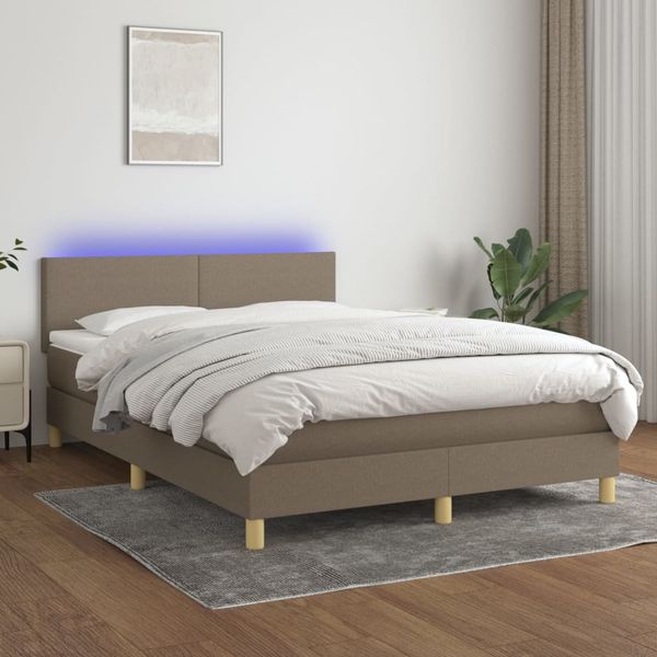 vidaXL Posteľ boxsping s matracom a LED sivohnedá 140x190 cm látka