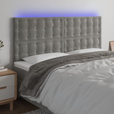 vidaXL Čelo postele s LED bledosivé 160x5x118/128 cm zamat