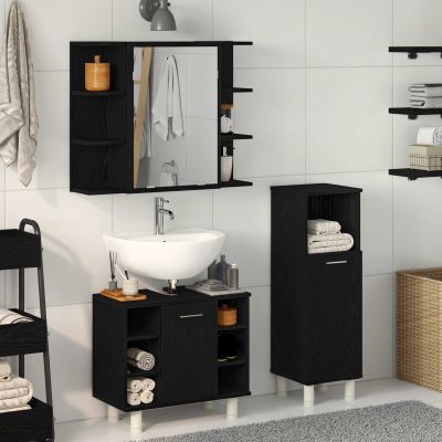 vidaXL Sada kúpeľňového nábytku 3 pcs Čierna 30 x 30 x 99,5 cm