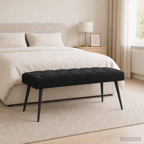 vidaXL Lavica s gombíkovým prešívaním Čierna 110 x 40 x 46 cm Zamat