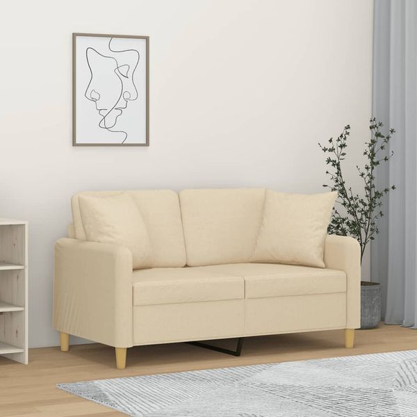 vidaXL 2-miestna pohovka s vankúšikmi krémová 120 cm látka