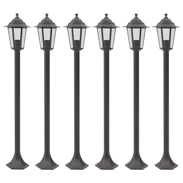 vidaXL Záhradné stĺpové lampy 6 ks E27 110 cm hliníkové bronzové