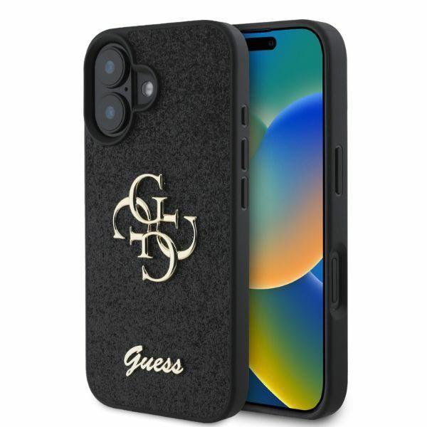 Guess puzdro pre iPhone 16 6,1" GUHCP16SHG4SGK čierne pevné puzdro Fixed Glitter Big 4G