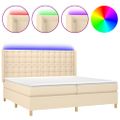 vidaXL Posteľ boxsping s matracom a LED krémová 200x200 cm látka