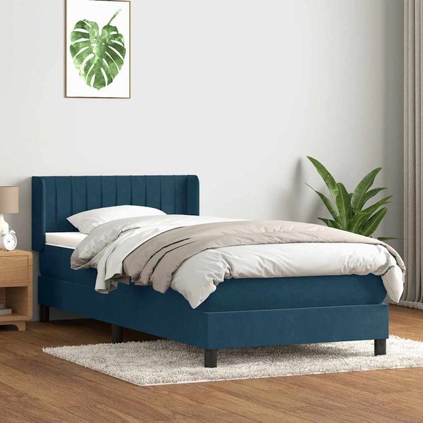 vidaXL Posteľný rám boxsping s matracom tmavomodrý 100x220 cm zamat
