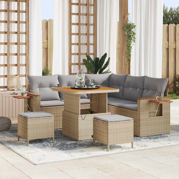 vidaXL Súprava záhradných pohoviek 9 pcs Beige a svetlo šedá polyratan