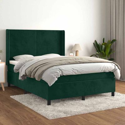 vidaXL Posteľný rám boxsping s matracom tmavozelený 140x190 cm zamat