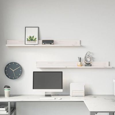 vidaXL Nástenné skrinky 2 ks biele 110x11x9 cm masívna borovica