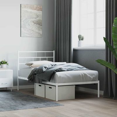 vidaXL Kovový rám postele s čelom biely 107x203 cm