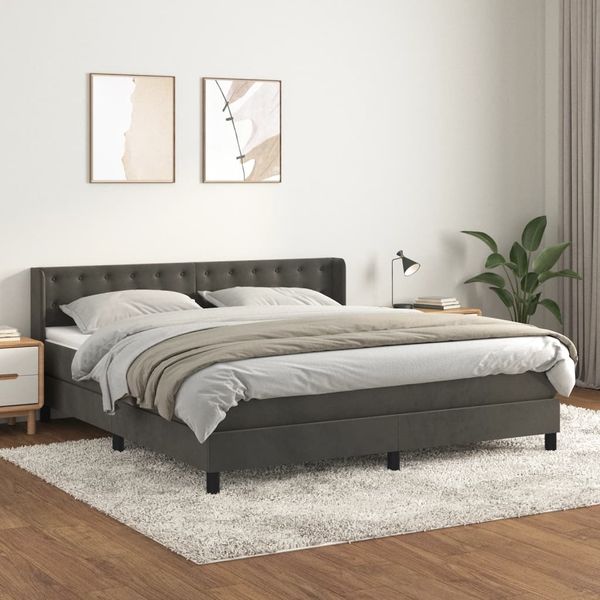vidaXL Posteľný rám boxspring s matracom tmavosivý 160x200 cm zamat
