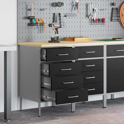 vidaXL Pracovná skrinka 2 pcs Čierna a Šedá 100 x 55 x 85 cm