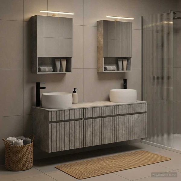 vidaXL Set kabinetov do kúpeľne 5 pcs Betónovo sivá 50 x 14,5 x 70 cm