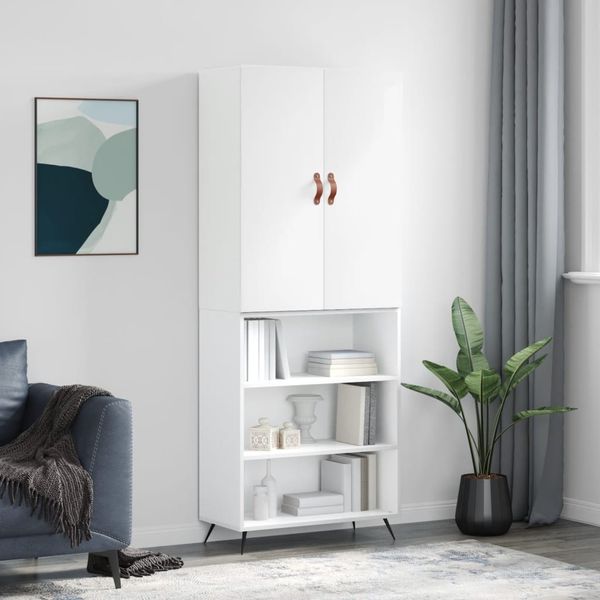 vidaXL Vysoká skrinka lesklá biela 69,5x34x180 cm spracované drevo