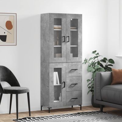 vidaXL Vysoká skrinka betónová sivá 69,5x34x180 cm spracované drevo