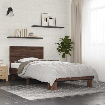 vidaXL Posteľný rám hnedý dub 90x200 cm kompozitné drevo a kov