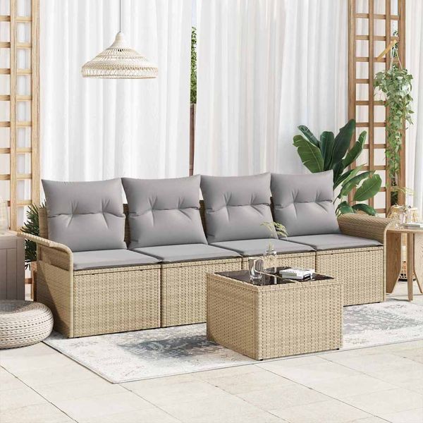 vidaXL Sada pohoviek s vankúšom 5 pcs Béžová polyratan