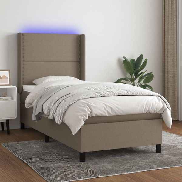 vidaXL Posteľ boxsping s matracom a LED sivohnedá 80x200 cm látka