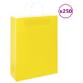 vidaXL Papierové tašky 250 ks s rúčkami, žlté, 32x12x42 cm