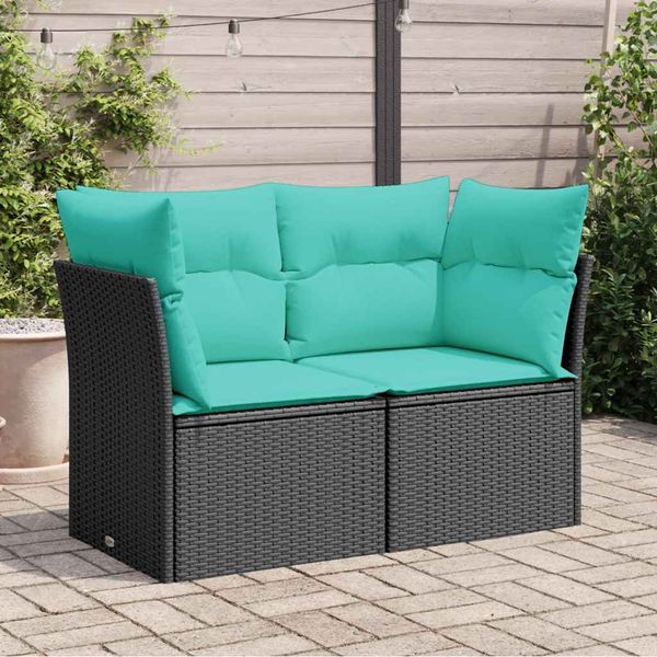 vidaXL Záhradná pohovka s vankúšmi 2-miestna čierna polyrattan