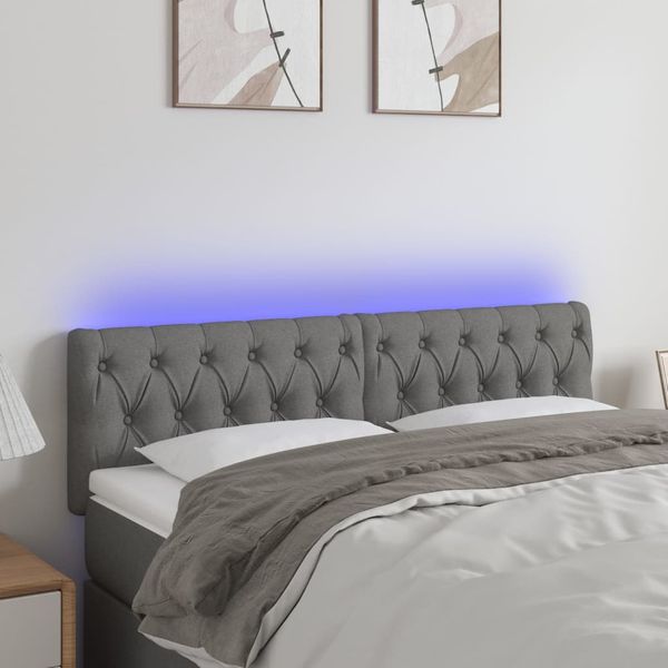 vidaXL Čelo postele s LED tmavosivé 160x7x78/88 cm látka