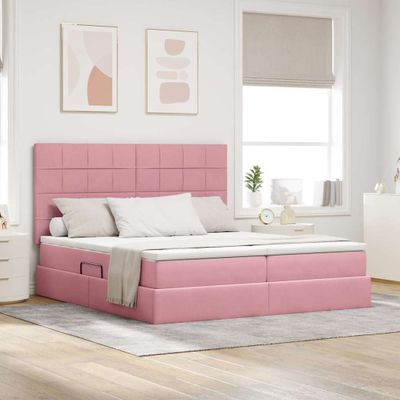vidaXL Úložná posteľ s čelnou doskou Ružová 200 x 200 cm Zamat