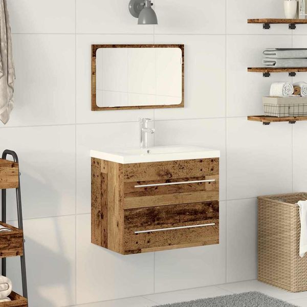 vidaXL Kúpeľňová skrinka pod umývadlo so zásuvkou 2 pcs Staré drevo
