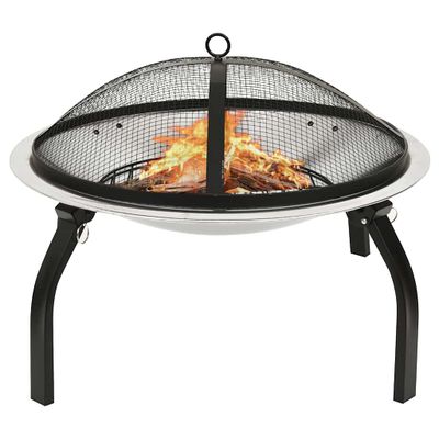 vidaXL 2 v 1 ohnisko s grilom a kutáčom 56x56x49 cm nehrdzavejúca oceľ