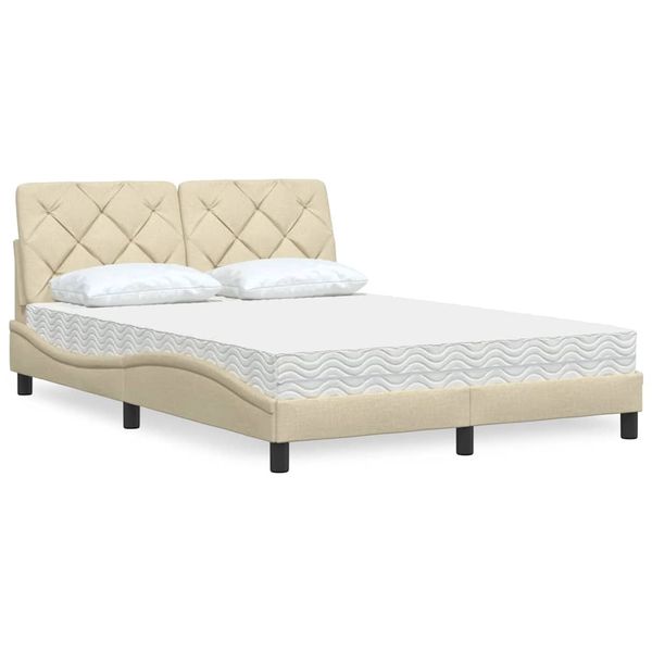 vidaXL Posteľ s matracom krémová 120x200 cm látka