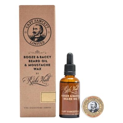 Darčeková sada oleja na bradu a vosku na fúzy CAPTAIN FAWCETT Ricki Hall's Booze and Baccy Oil & Wax gift set