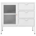vidaXL Komoda biela 75x35x70 cm oceľ a tvrdené sklo