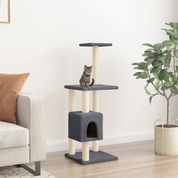 vidaXL Škrabadlo pre mačky so sisalovými stĺpikmi tmavosivé 104 cm