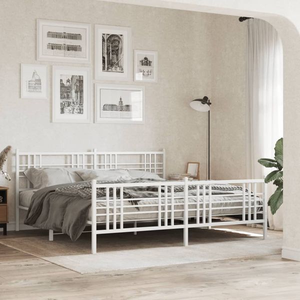 vidaXL Kovový rám postele s čelom a podnožkou biely 183x213 cm