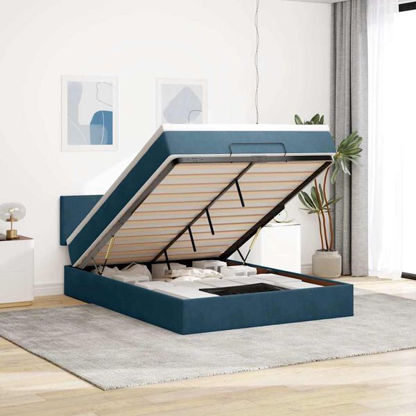 vidaXL Osmanská posteľ s matracom Tmavomodrá 140x190cm Zamat
