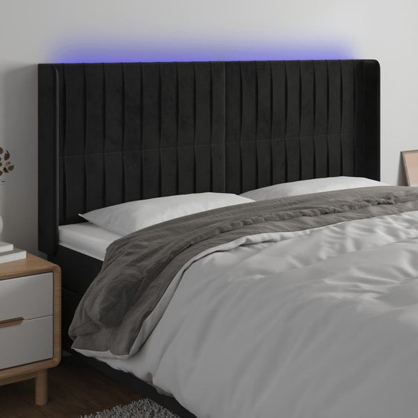 vidaXL Čelo postele s LED čierne 183x16x118/128 cm zamat