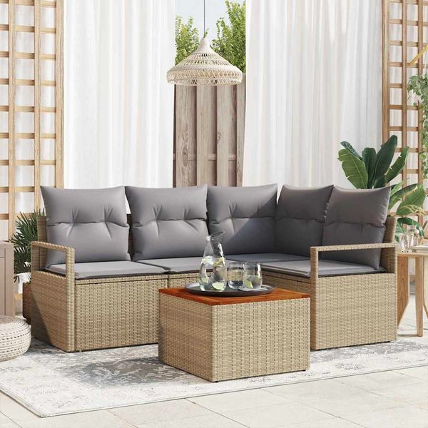 vidaXL Súprava záhradných pohoviek s vankúšom 5 pcs Béžová polyratan