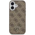 Puzdro Guess Magsafe 4G PU kožené puzdro s trojuholníkovým logom a strieborným kovovým rámom fotoaparátu pre iPhone 17 hnedé