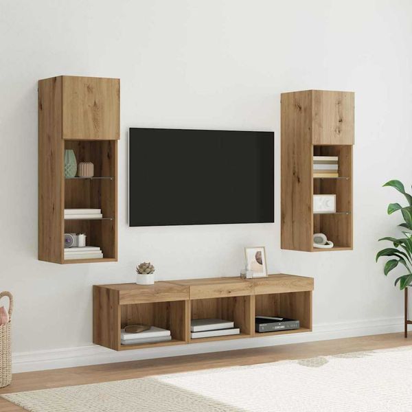 vidaXL TV nástenne jednotky Nástenný 5 pcs Čierny dub Kompozitné drevo