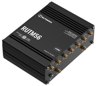 Teltonika RUTM56 priemyselný router, dual modem, 5G, 4G, 5x Gbit RJ45, WiFi 5 Router, priemyselný, 5G, 4G (LTE), 3G, Wi-Fi 5, 802.11b/g/n/ac Wave 2, 4× RJ-45 LAN, 1× RJ-45 WAN, 1× DI/DO, pasívne PoE, Dual SIM