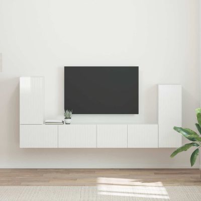 vidaXL Zostava TV skriniek 4 pcs Vysoký lesk bielej Kompozitné drevo