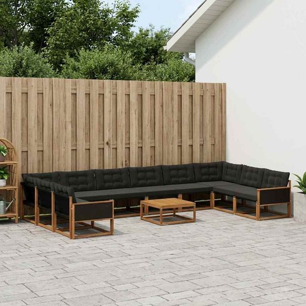 vidaXL Záhradná súprava gaučov s vankúšom 11 pcs Prírodná a čierna