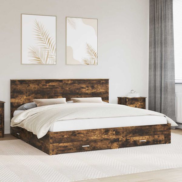 vidaXL Rám postele Dymová dub 200 x 200 cm Kompozitné drevo