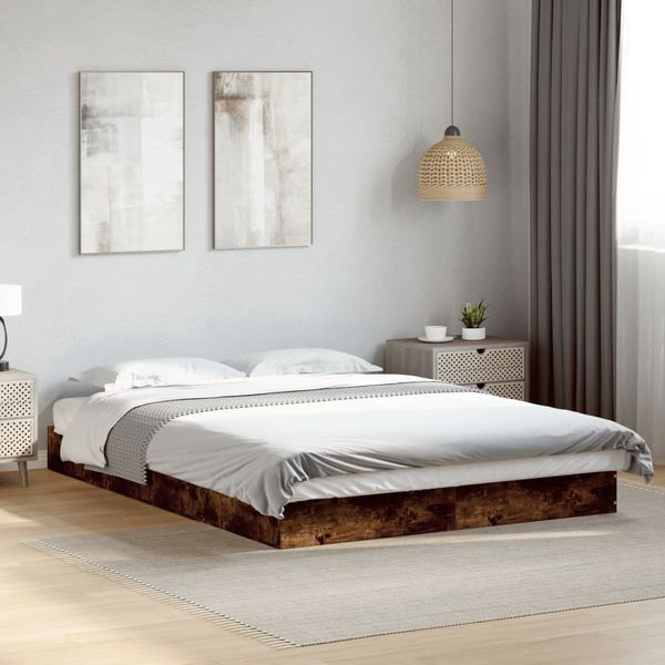 vidaXL Posteľný rám bez matraca dymový dub 140x190 cm kompozitné drevo