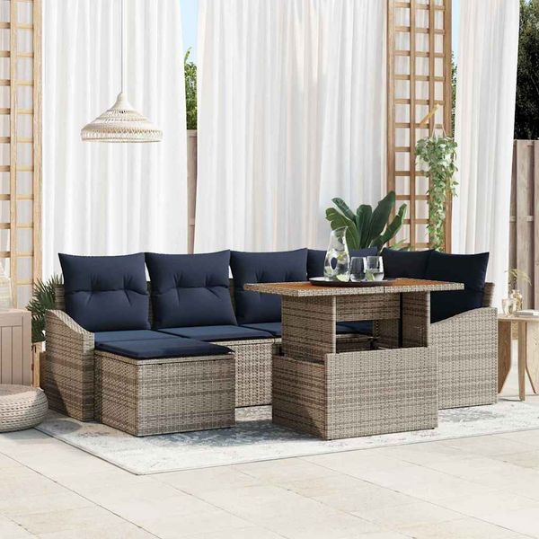 vidaXL Súprava záhradných pohoviek s úložiskom 7 pcs Sivá Poly ratan